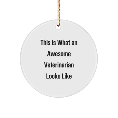 Funny Veterinarian Gifts from Friends for Awesome Veterinarian's Christmas, Circle Ornament Quote 'This Is What An Awesome Veterinarian Looks Like', Durable MDF