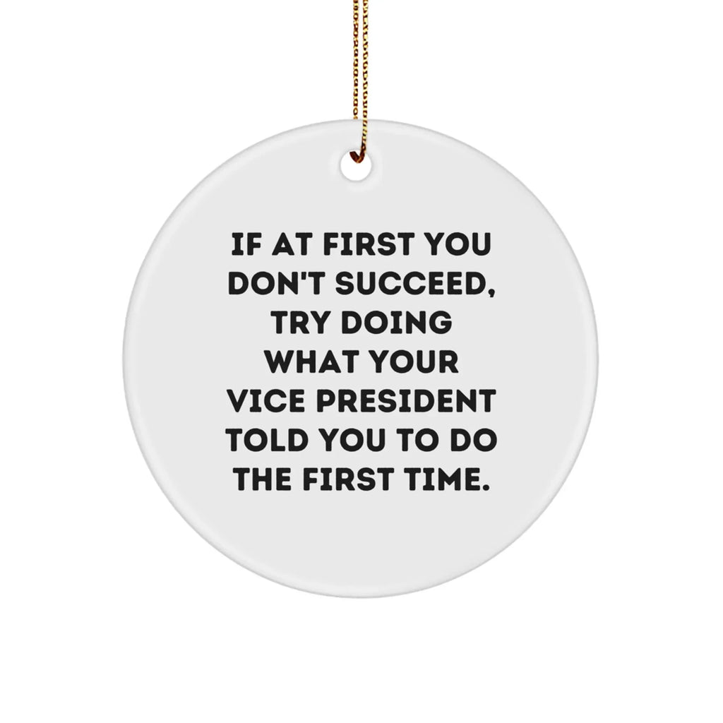 Funny Vice President Gifts from Friends for Christmas - Circle Ornament with Quote 'If At First You Don't Succeed, Try Doing What Your Vice President Told You To Do The First Time.'