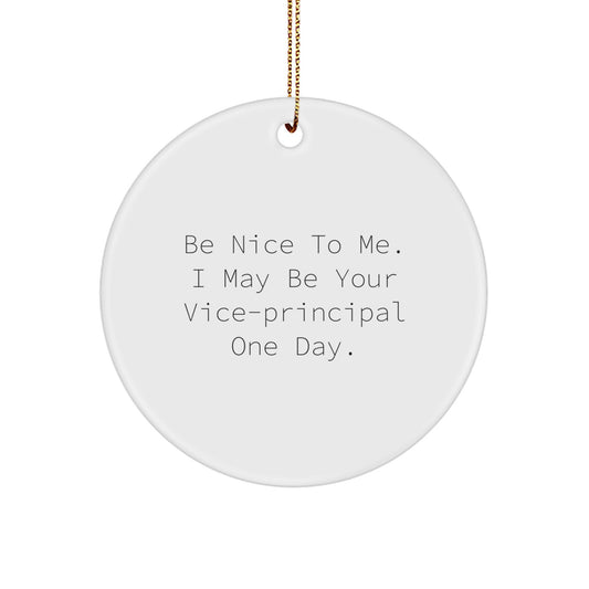 Funny Vice-principal Gifts: Be Nice To Me. I May Be Your Vice-principal One Day., Vice-principal Circle Ornament, Christmas Unique Gifts from Friends - Image 1