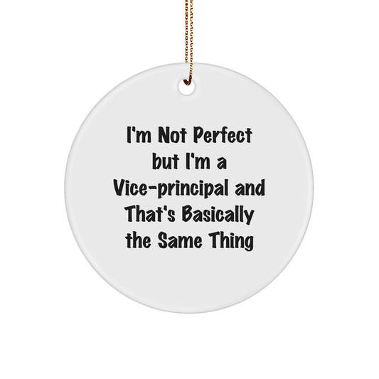 Funny Vice-principal Gifts from Men, Unique Circle Ornaments for Christmas, 'I'm Not Perfect' Quote