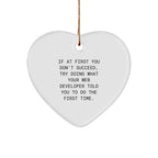 Funny Web Developer Gifts from Friends for Men - 'If At First You Don't Succeed' Heart Ornament, Christmas Unique Presents