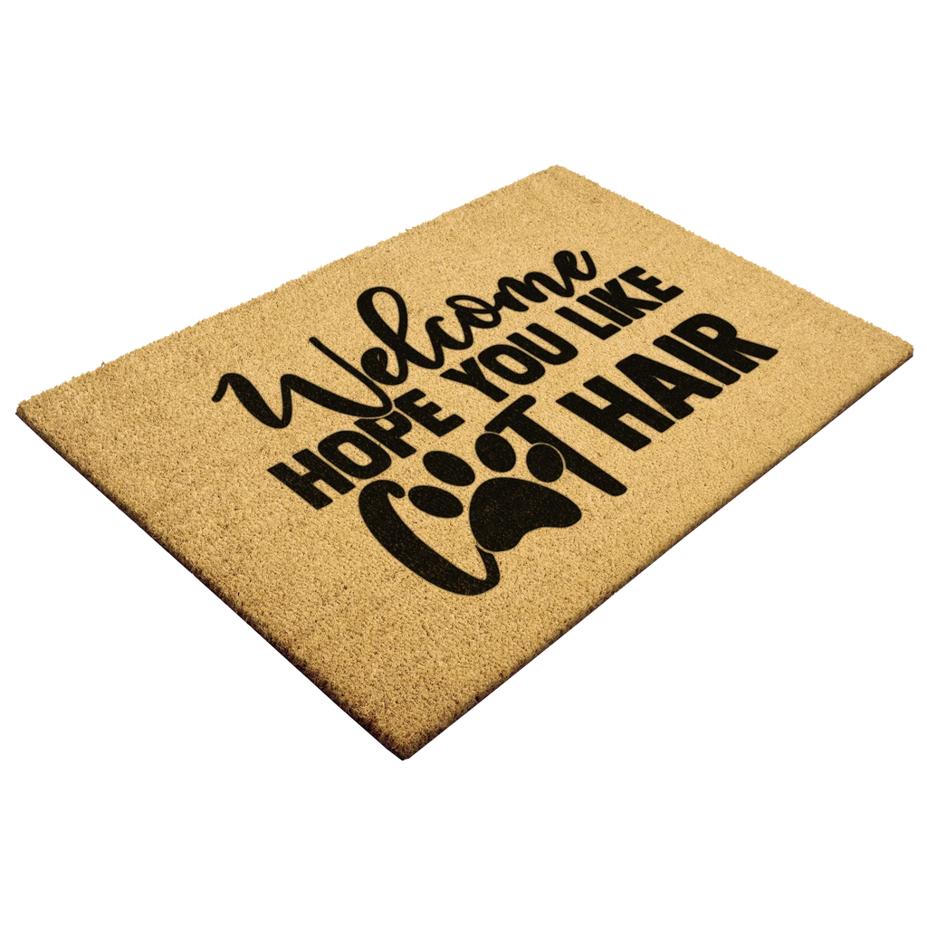Funny Cat Lover Doormat – “Welcome Hope You Like Cat Hair” | Coir Welcome Mat with Paw Print | Gift for Cat Owners, Pet Homes & Crazy Cat Moms
