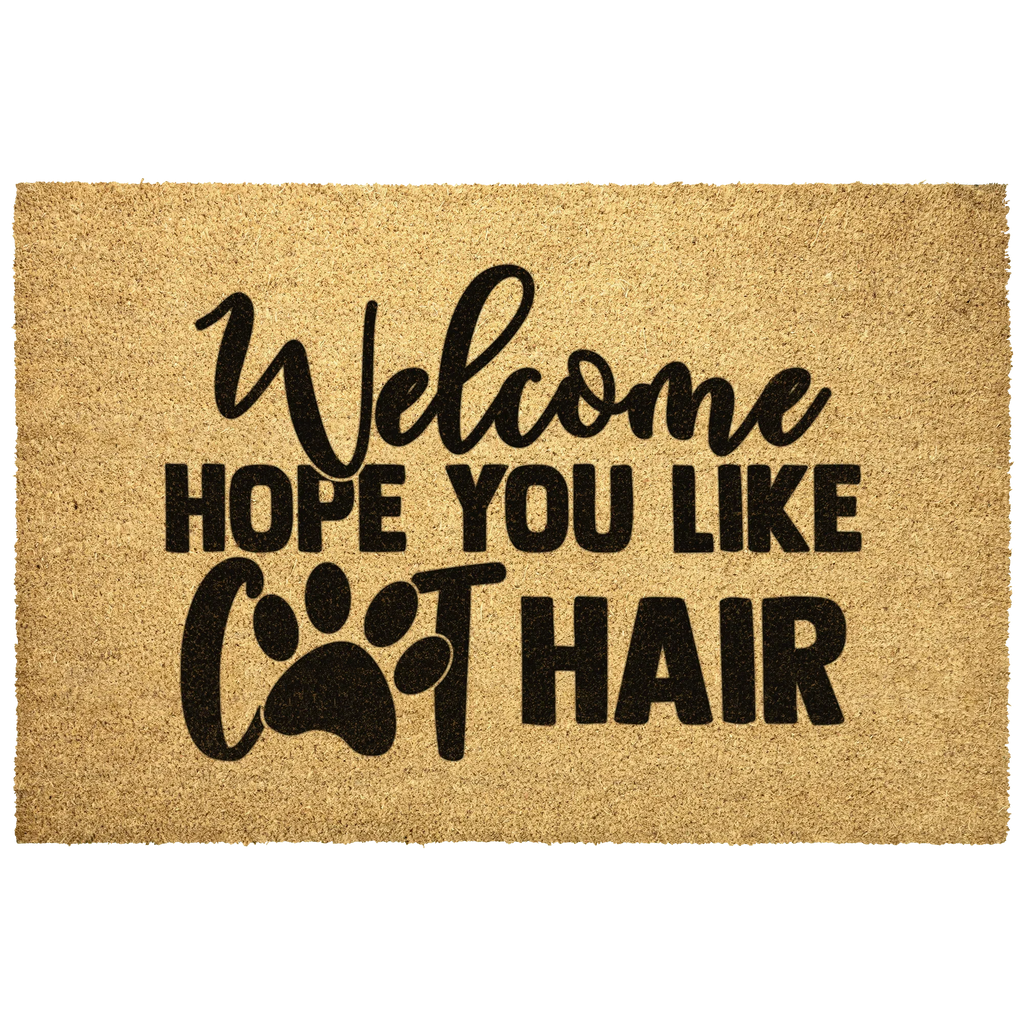 Funny Cat Lover Doormat – “Welcome Hope You Like Cat Hair” | Coir Welcome Mat with Paw Print | Gift for Cat Owners, Pet Homes & Crazy Cat Moms