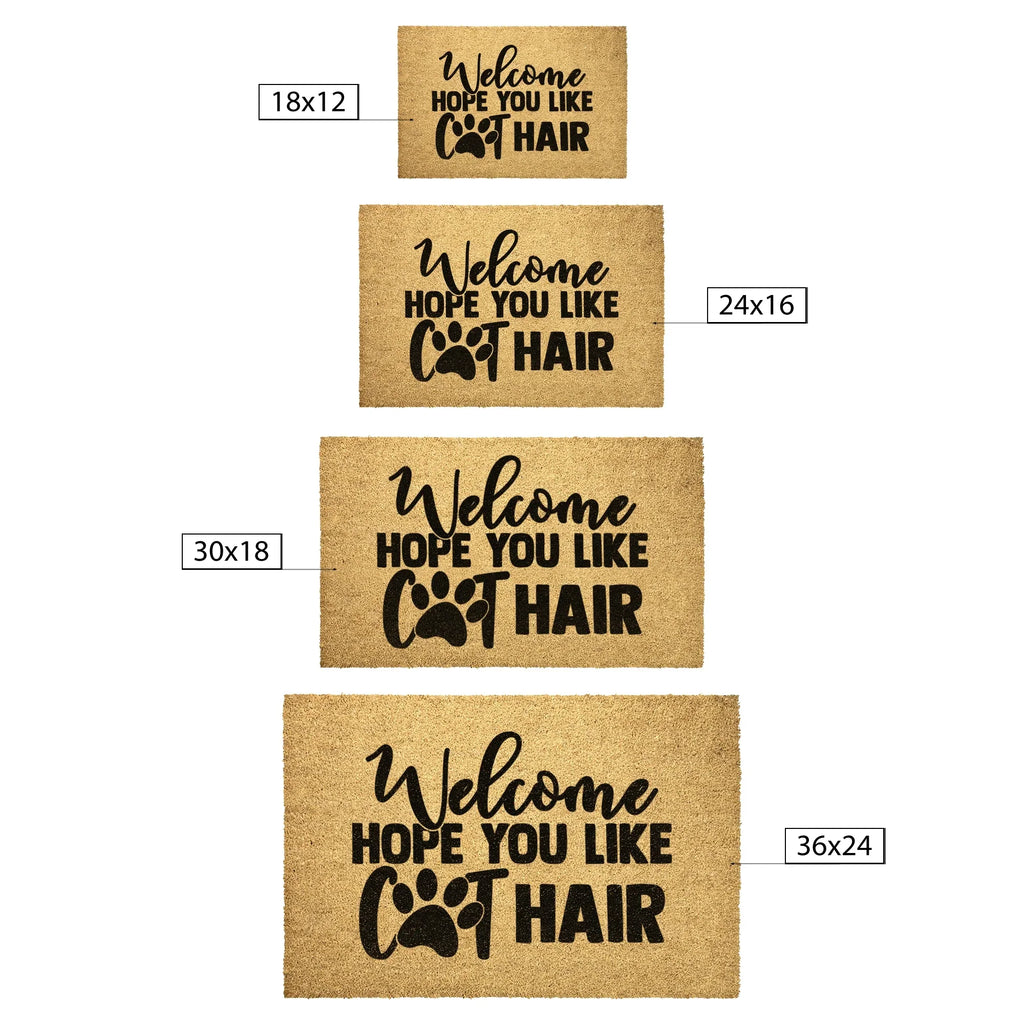 Funny Cat Lover Doormat – “Welcome Hope You Like Cat Hair” | Coir Welcome Mat with Paw Print | Gift for Cat Owners, Pet Homes & Crazy Cat Moms