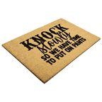 Funny Doormat – “Knock Slowly So We Have Time to Put On Pants” | Humor Coir Welcome Mat | Hilarious Gift for Couples, Roommates & Families