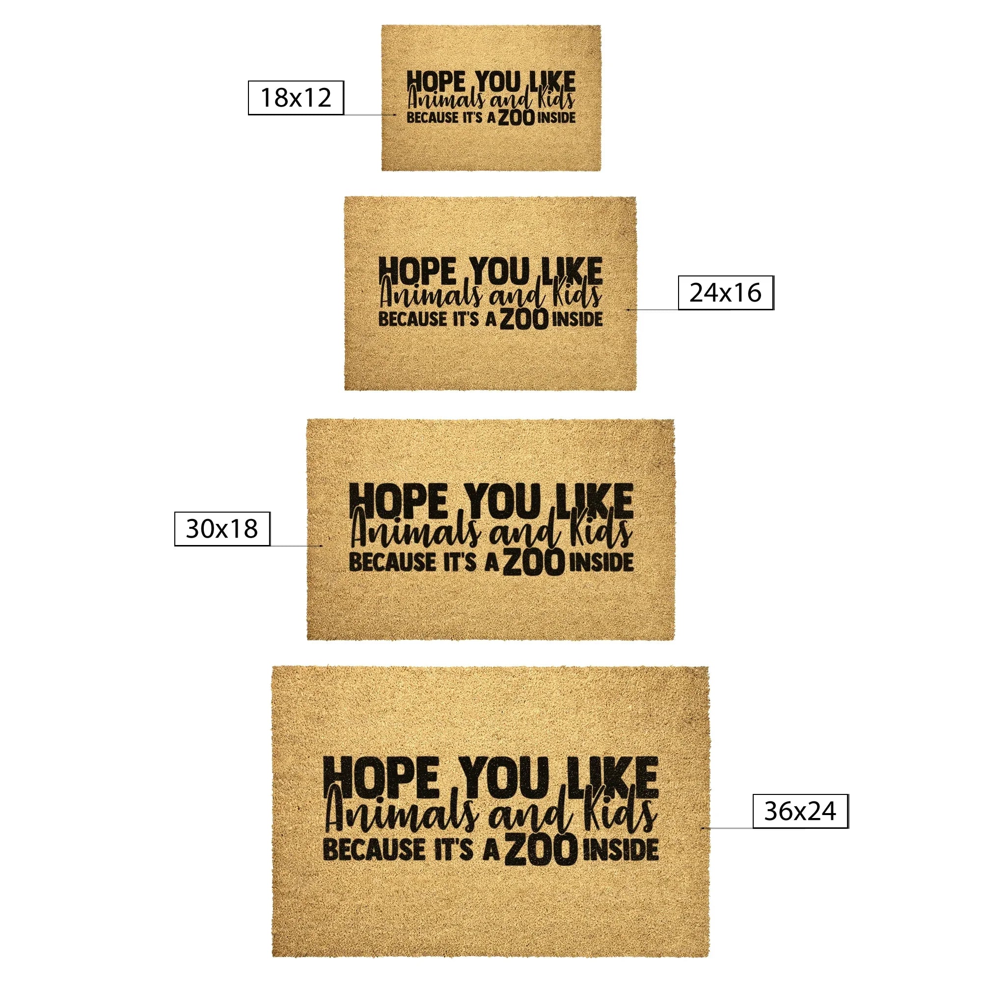 Funny Family Doormat – “Hope You Like Animals and Kids Because It’s a Zoo Inside” | Coir Welcome Mat for Busy Homes | Pet & Kid Lover Porch Décor