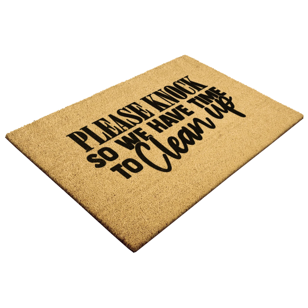 Funny “Please Knock So We Have Time to Clean Up” Doormat | Relatable Coir Welcome Mat for Families | Real-Life Humor Front Porch Décor