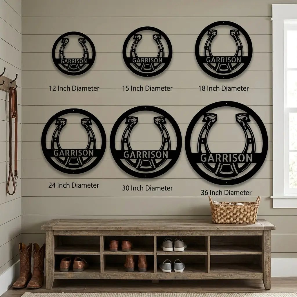 Personalized Horseshoe Metal Wall Art | Custom Horseshoe Name Sign | Western Wall Decor | Rustic Farmhouse Metal Sign | Made in USA