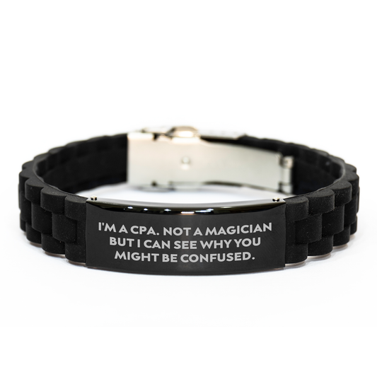 CPA Gifts for Men - Funny Quote Glide lock Clasp Bracelet, Adjustable Black Stainless Steel, Silicone & Silver, Father's Day Unique Gifts from Men to Friends - Image 1