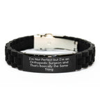 Funny Orthopedic Surgeon Gifts, 'I'm Not Perfect' Black Glide lock Clasp Bracelet for Women, from Family, Coworkers, or Friends on Mother's Day