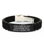 Funny Supervisor Gifts from Men to Women - Glide lock Clasp Black Stainless Steel Silicone Adjustable Mother's Day Unique Gifts for Supervisor