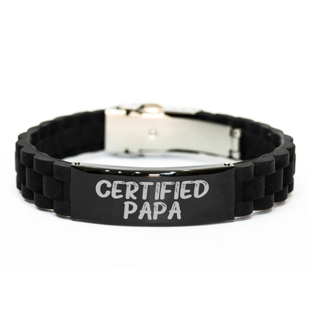 Certified Papa Gifts, Funny Quote Glide lock Clasp Black Stainless Steel Silicone Adjustable Father's Day Unique Gifts from Men to Papa