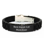 Korat Cat Mom's Funny Gift for Dads - Glide lock Clasp Black Stainless Steel Silicone Adjustable Bracelet, Gifts from Women to Men for Father's Day