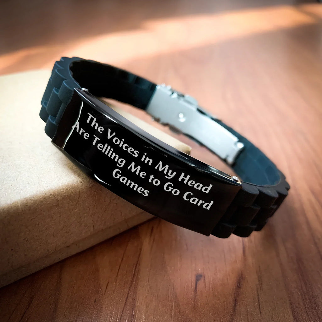 Funny Card Games Gifts for Men, Glide lock Clasp Bracelet, 'The Voices In My Head Are Telling Me To Go Card Games', Father's Day Unique Gifts from Men, Card Games Enthusiasts, Friends, Family