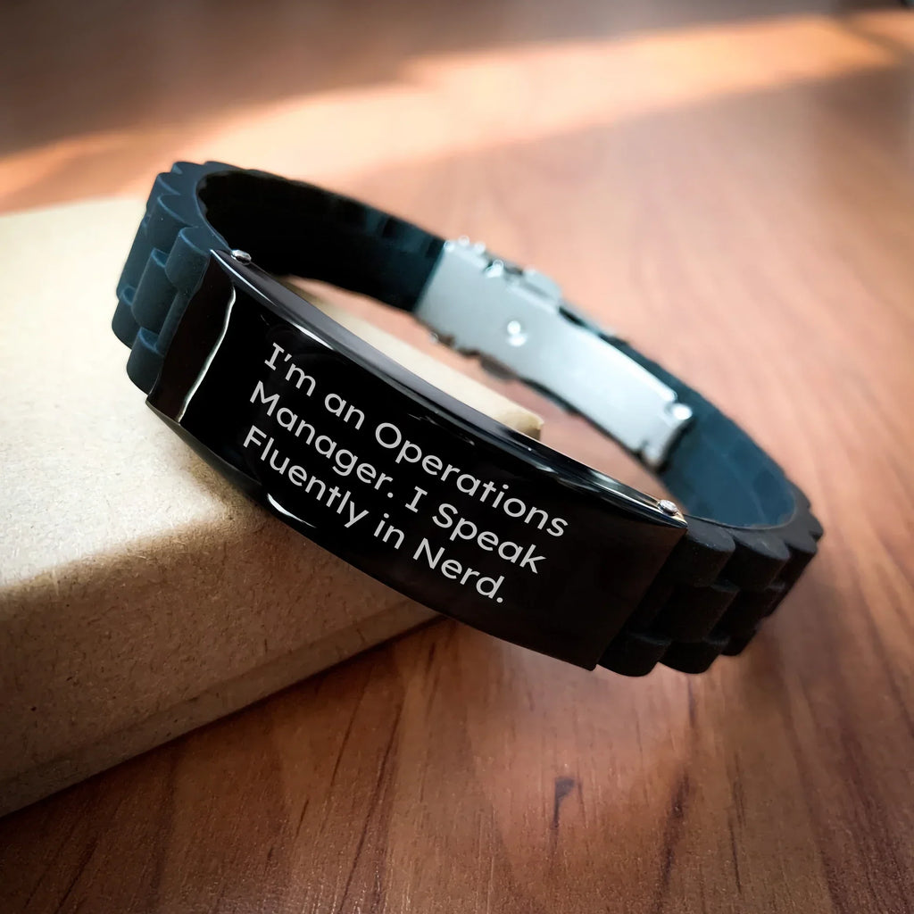 Operations Manager Funny Quote Gifts, Glide lock Clasp Adjustable Black Stainless Steel Silicone, Mother's Day Inspirational Jewelry for Operations Manager from Friends, Coworkers, Family