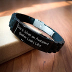 Funny Quilter Gifts - 'This Is What An Awesome Quilter Looks Like' Glide lock Clasp Bracelet for Quilter Friends, Family, or Coworkers on Father's Day