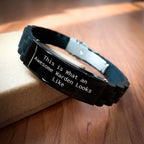 Warden Gifts from Men, Warden Inspirational Quote Glide lock Clasp Bracelet for Father's Day, This Is What An Awesome Warden Looks Like, Adjustable Black Stainless Steel Silicone