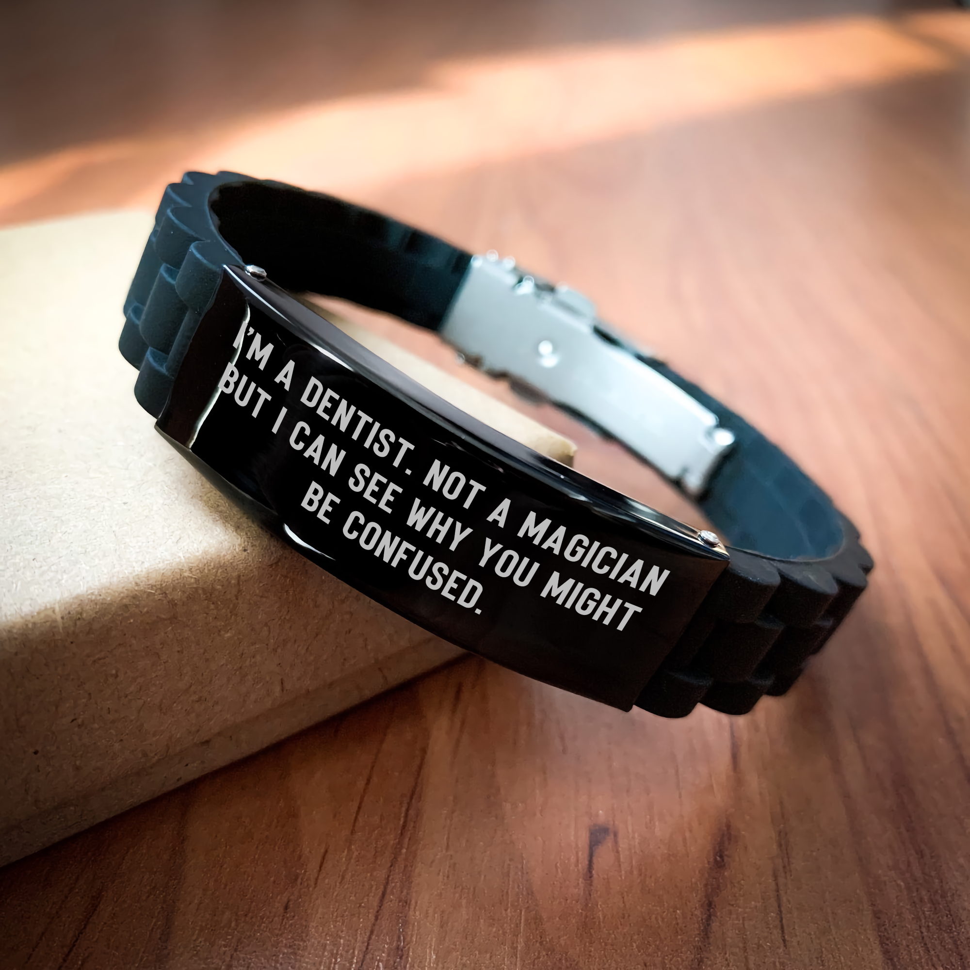 Dentist Gifts from Friends, Funny Quote Glide lock Clasp Black Stainless Steel Bracelet for Graduation, Gifts for Dentist Men, Unique Inspirational Present - Image 2