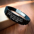 Funny Judge Gift, 'I'm Not Perfect But I'm A Judge' Glide lock Clasp Black Stainless Steel Silicone Adjustable Bracelet, Gifts from Family to Judge for Graduation