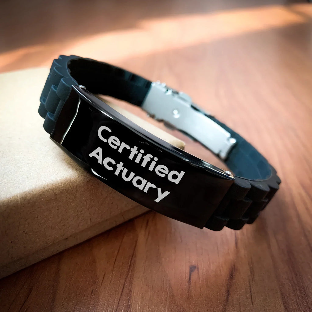 Quotes from Certified Actuaries, Funny Actuary Gifts for Men on Father's Day, Glide lock Clasp Black Stainless Steel Silicone Adjustable Bracelet Gifts from Friends