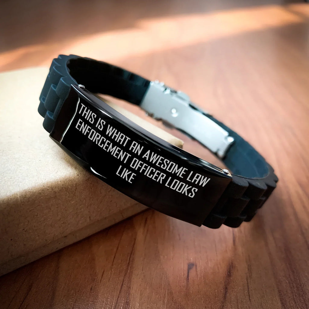 Law Enforcement Officer Gifts, Funny Quote from, Gifts from Family for Awesome Men - Glide lock Clasp Black Stainless Steel Silicone Adjustable Bracelet for Father's Day