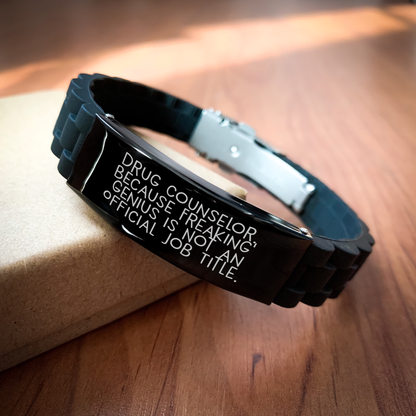 Gifts from Friends to Drug Counselor, Funny Quote Glide lock Clasp Bracelet for Graduation - 'Drug Counselor. Because Freaking' genius Is Not An Official Job Title.' - Image 2