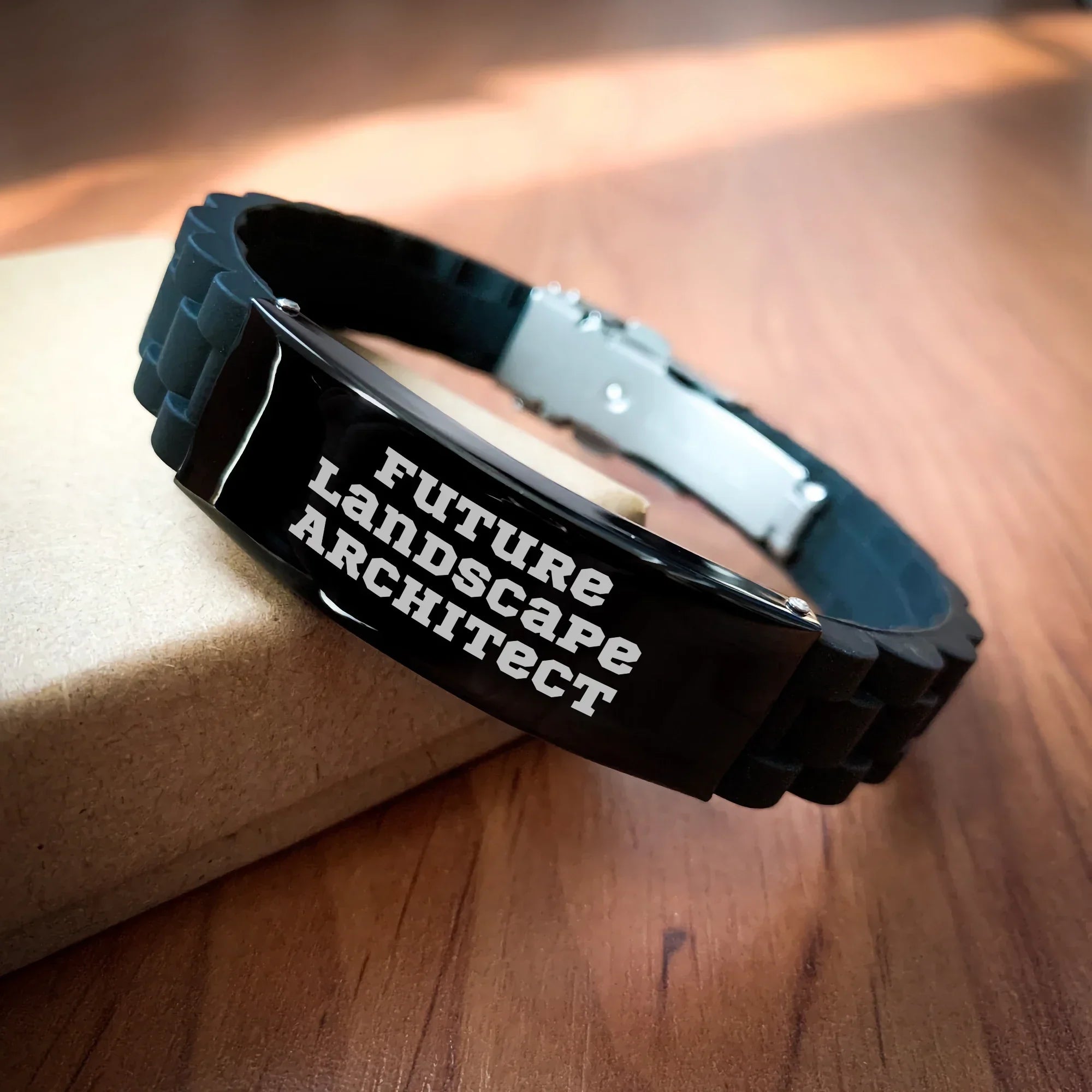 Funny Future Landscape Architect Quote Glide lock Clasp Black Stainless Steel Silicone Adjustable Mother's Day Unique Gift from Mom to Son