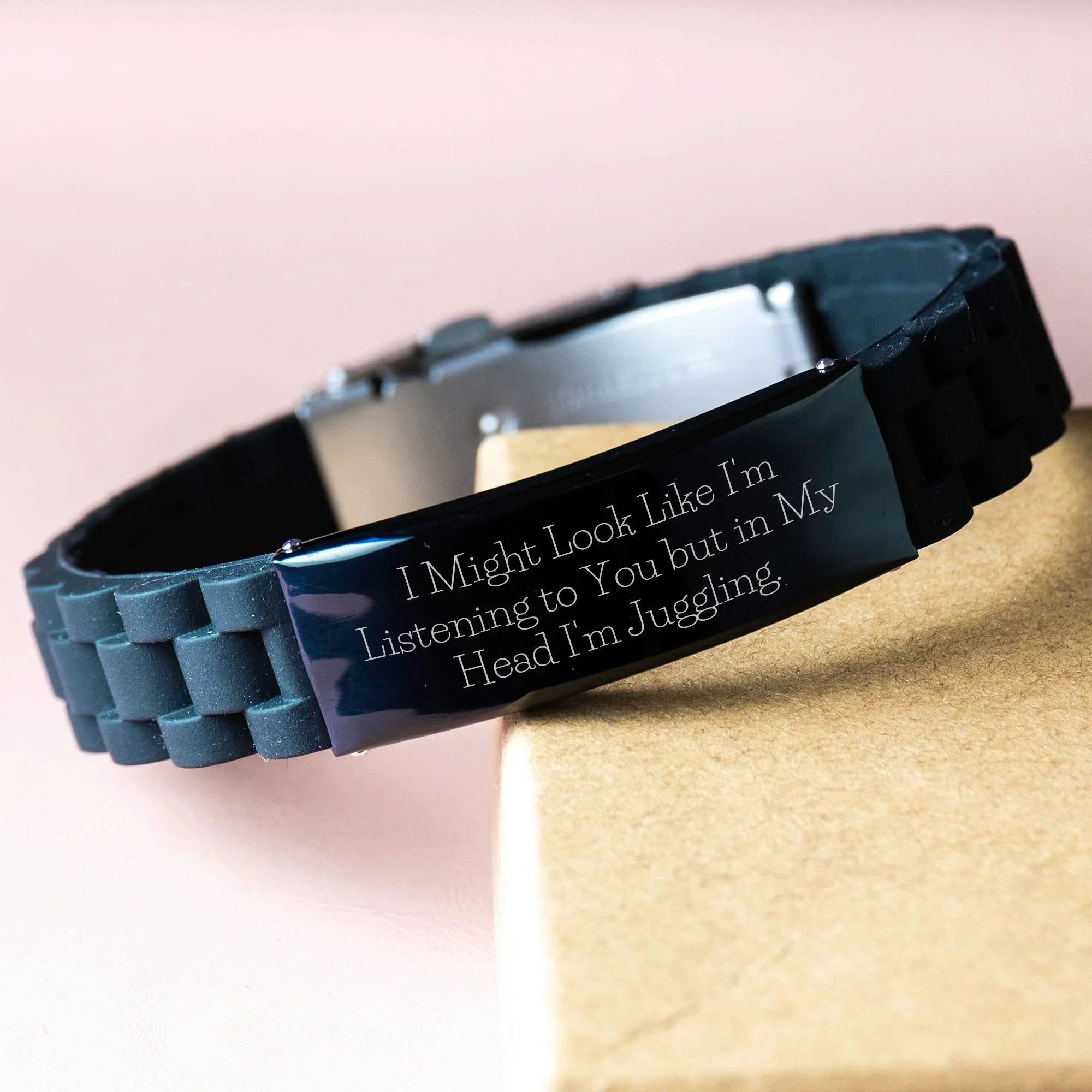 Juggling Funny Quote Glide lock Clasp Bracelet Gifts from Men to Juggling Enthusiasts on Father's Day - Adjustable Black Stainless Steel Silicone
