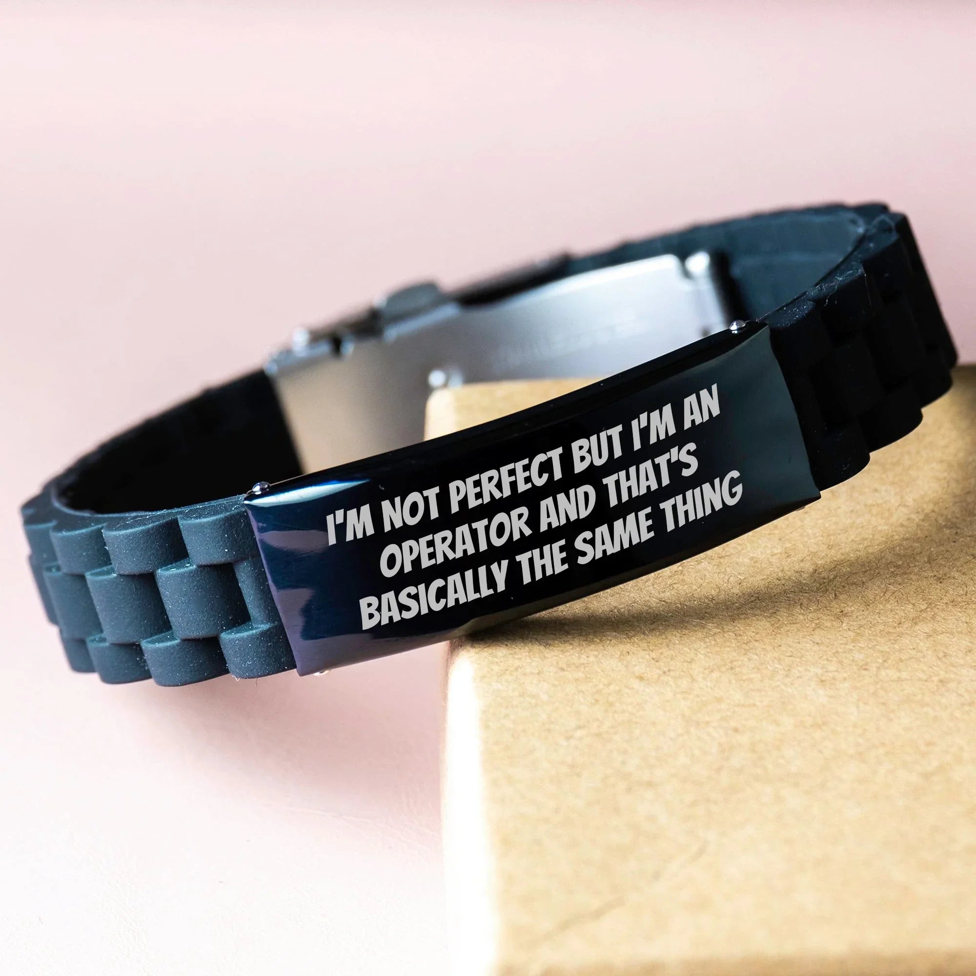 Operator Gifts, Funny Quote, Mother's Day Glide lock Clasp Bracelet, Adjustable, Excellent, Silicone, Silver, Black Stainless Steel, from Men, for Operator, Unique, Thoughtful