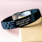 Funny Poppa Gifts, This Is What An Awesome Poppa Looks Like Glide lock Clasp Bracelet for Poppa, Men, Friends, and Family - Father's Day Unique Gifts from Dad, Mom, or Kids