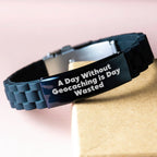 Funny Geocaching Gifts for Men - 'A Day Without Geocaching Is Day Wasted' Glide lock Clasp Bracelet from Dad, Father's Day Unique Gifts for Geocaching Enthusiasts
