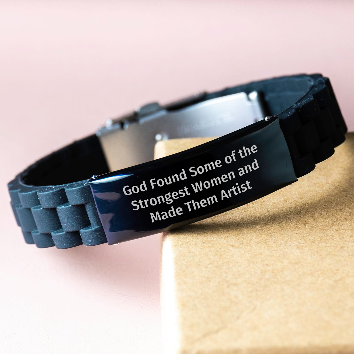 Funny Artist Gifts from Friends for Graduation - Glide lock Clasp Black Stainless Steel Silicone Adjustable Jewelry, God Found Some Of The Strongest Women And Made Them Artist - Image 3