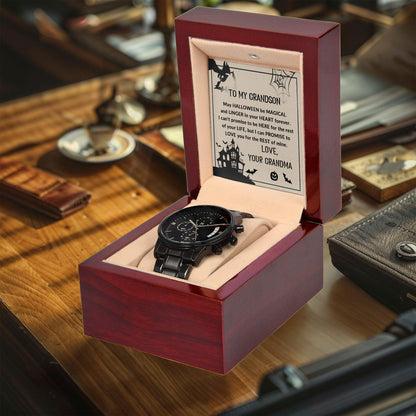 Grandson, May Halloween be Magical - Personalized Black Chronograph Watch - Mallard Moon Gift Shop