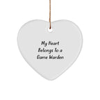 Game Warden Heart Ornament, 'My Heart Belongs To A Game Warden', Funny Quote, Gifts for Game Wardens, Christmas Unique Gifts from Friends to Family