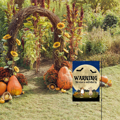 Halloween Cat Personalized Garden Flag - Warning This Area Is Controlled by Cats - Mallard Moon Gift Shop