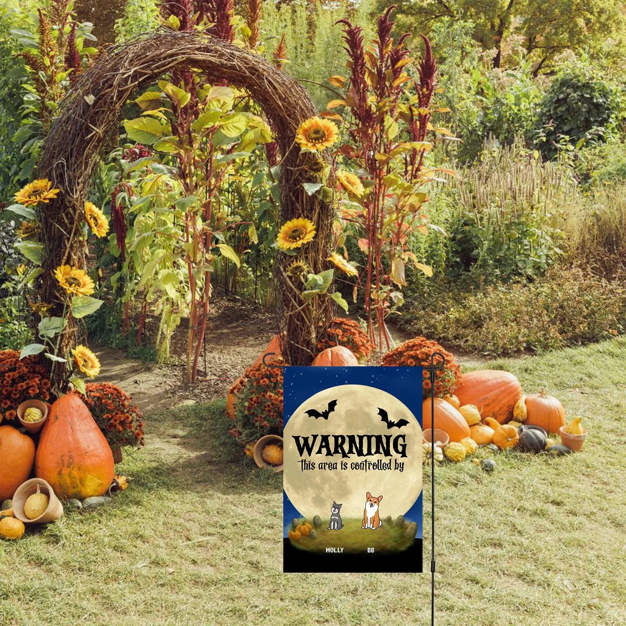 Personalized Halloween Garden Flag – “This Area is Controlled By” Custom Dog Name Yard Flag