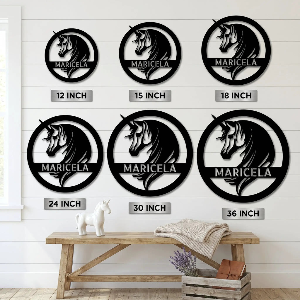 Custom Unicorn Name Metal Wall Art – Personalized Fantasy Sign – Girls Bedroom or Nursery Decor