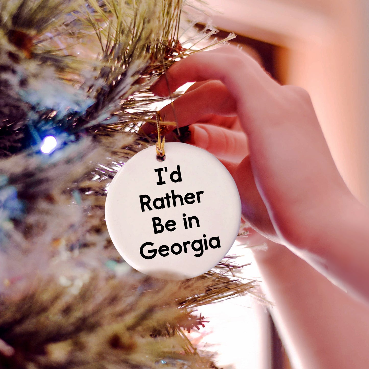 Georgia Circle Ornament, 'I'd Rather Be in Georgia' Funny Quote, Gifts for Georgia Lovers, Christmas Unique Gifts from Friends or Family