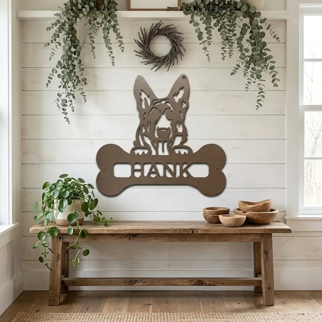 German Sheperd Custom Name Metal Art Wall Sign