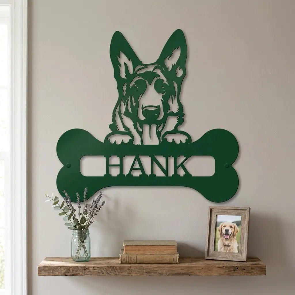 German Sheperd Custom Name Metal Art Wall Sign