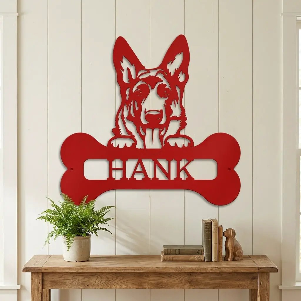 German Sheperd Custom Name Metal Art Wall Sign
