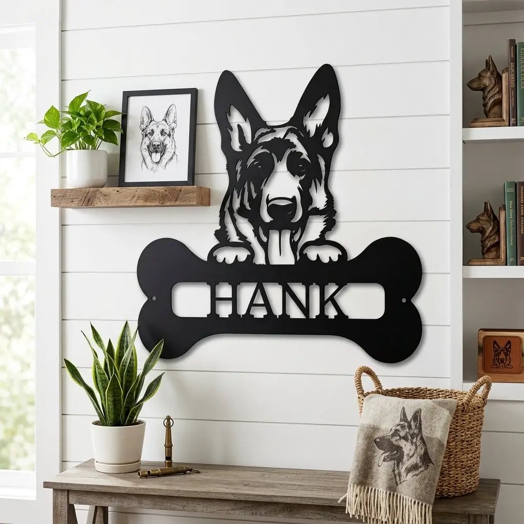 German Sheperd Custom Name Metal Art Wall Sign