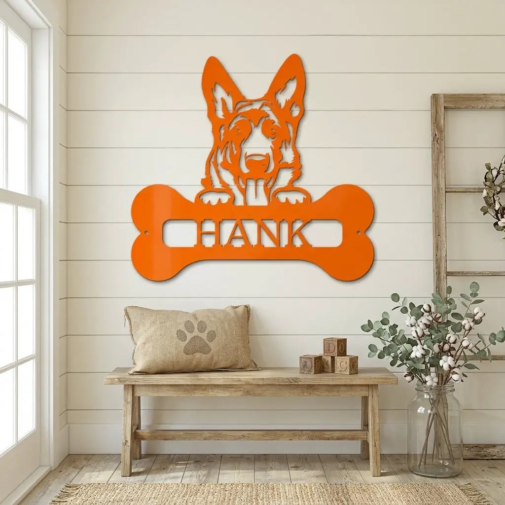 German Sheperd Custom Name Metal Art Wall Sign