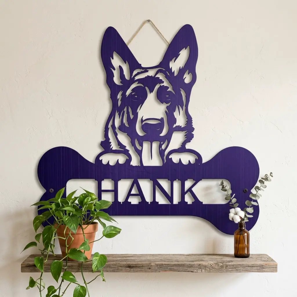 German Sheperd Custom Name Metal Art Wall Sign