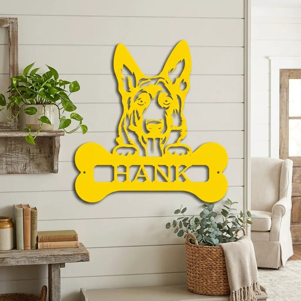 German Sheperd Custom Name Metal Art Wall Sign