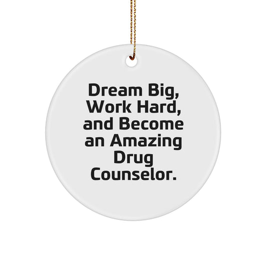 Gifts from Friends and Family for Drug Counselor - Inspirational Circle Ornament, 'Dream Big, Work Hard, And Become An Amazing Drug Counselor.' - Unique Christmas Unique Gift for Men or Women - Image 1