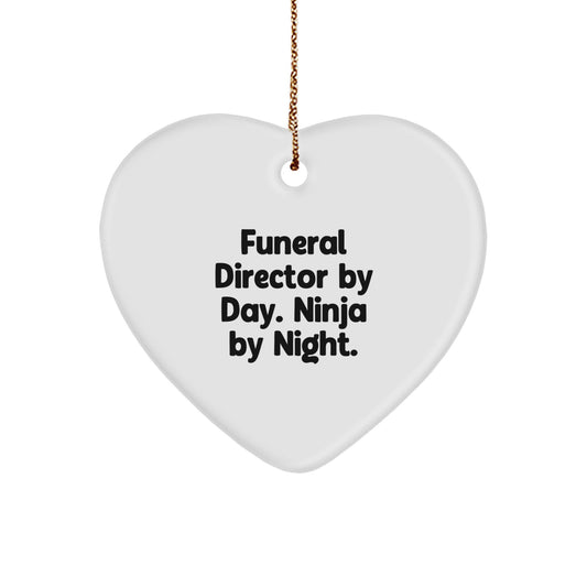Gifts from Friends and Family for Funeral Directors - 'By Day. Ninja By Night.' Heart Ornament, Christmas Unique Presents
