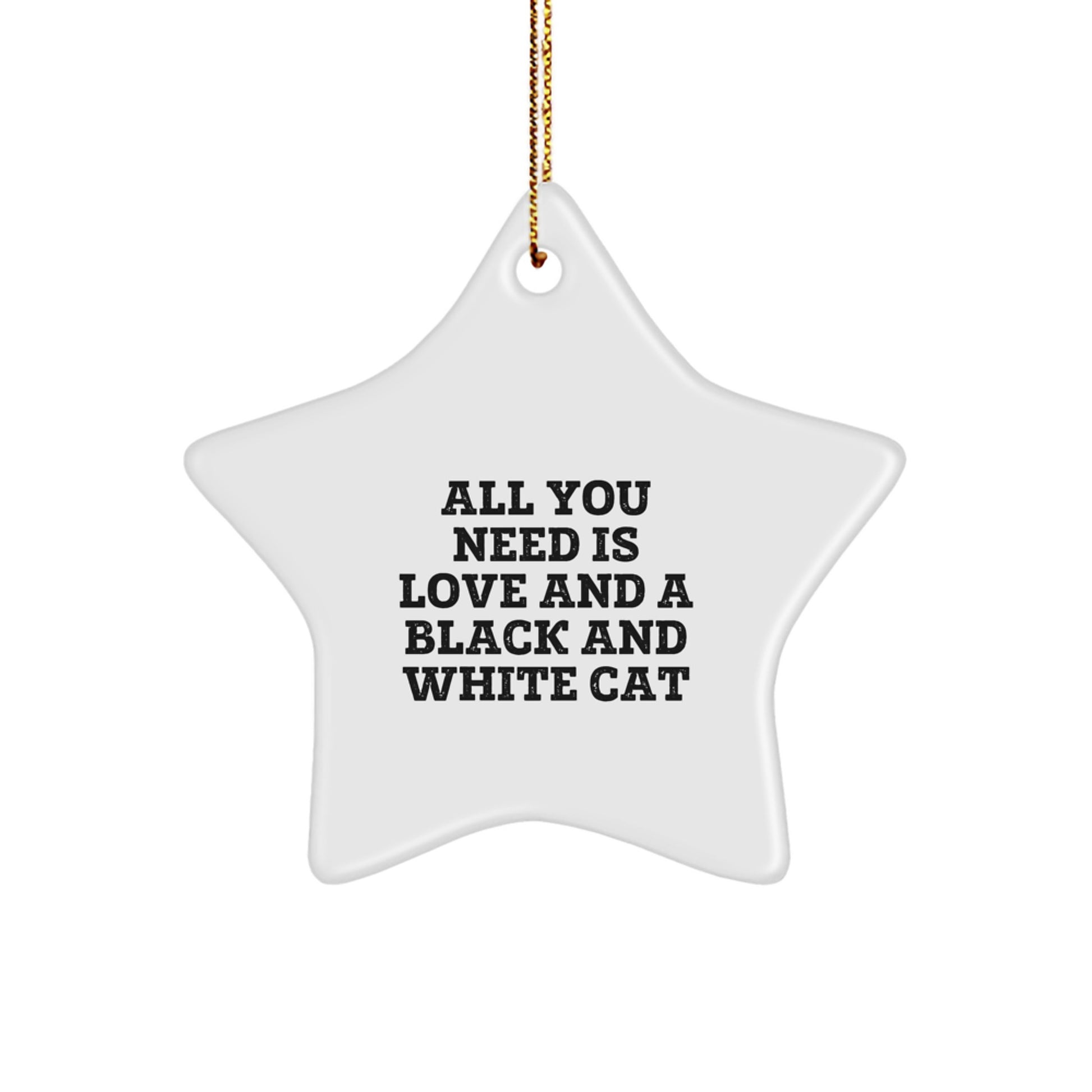 Gifts from Friends for Black and White Cat Lovers - Star Ornament with Quote: All You Need Is Love And A Black And White Cat, Christmas Unique Gifts