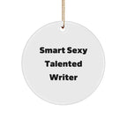 Gifts from Friends for the Smart Sexy Talented Writer, 'Writer's Wisdom' Circle Ornament, Christmas Unique Gifts