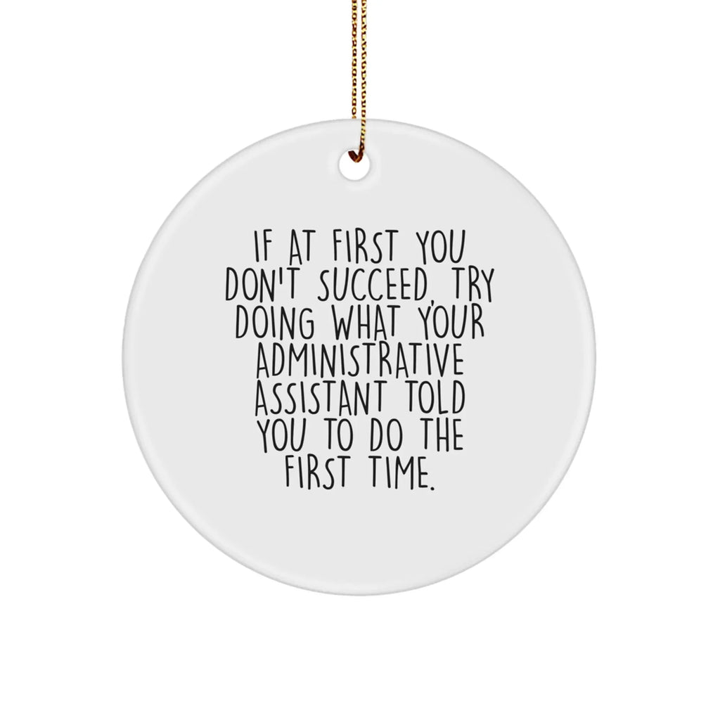 Gifts from Friends or Family for Administrative Assistants - 'If At First You Don't Succeed' Humorous Circle Ornament, White, Christmas